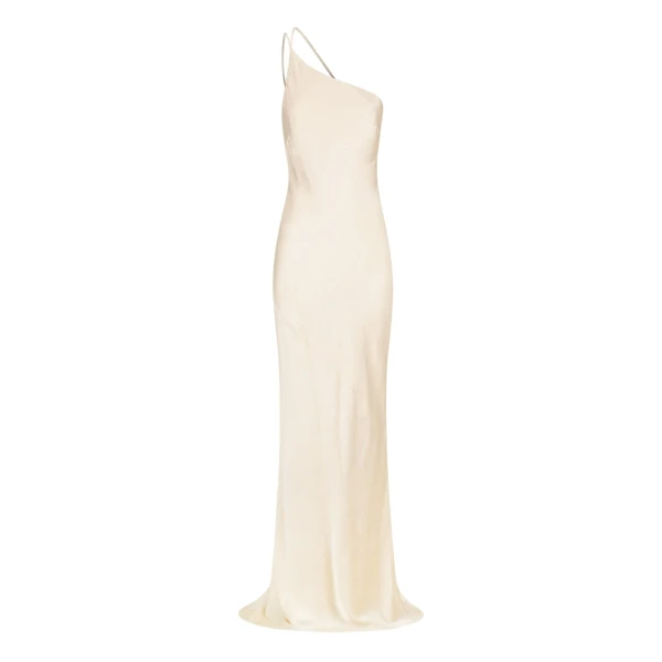 La Lune One Shoulder Cowl Back Maxi Dress in Cream