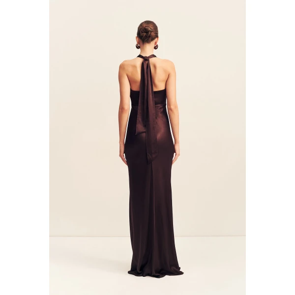 Shona Joy La Lune Ruched Halter Maxi Dress