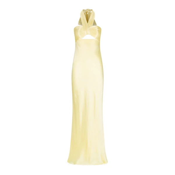 La Lune Ruched Halter Maxi Dress in Lemon