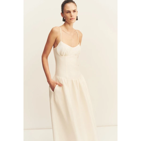 Shona Joy Marlowe Linen Blend Bustier Maxi Dress