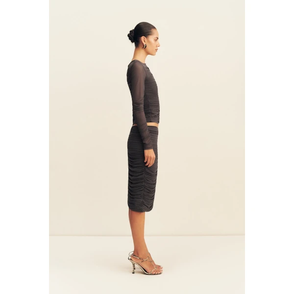 Shona Joy Mira Mesh Long Sleeve Ruched Top