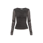 Shona Joy Mira Mesh Long Sleeve Ruched Top