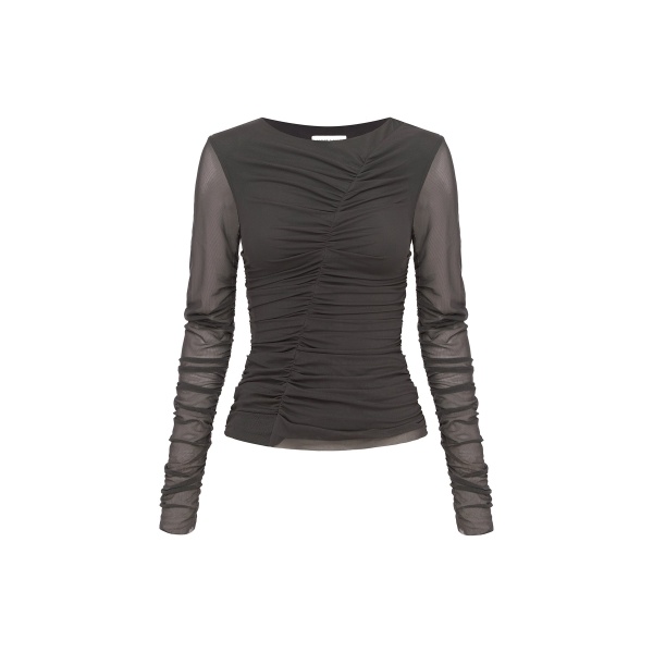 Shona Joy Mira Mesh Long Sleeve Ruched Top
