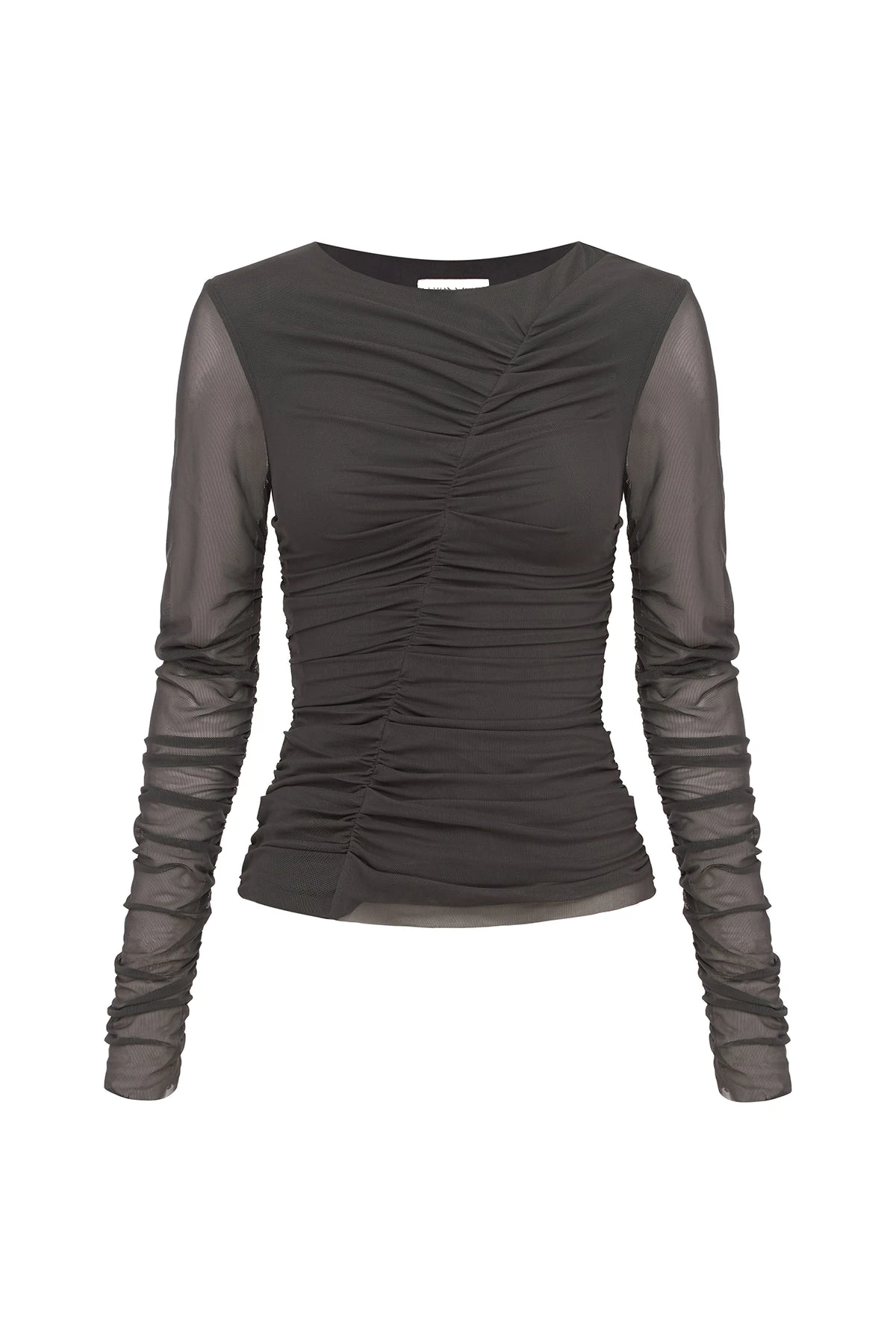 Shona Joy Mira Mesh Long Sleeve Ruched Top – Tops – Australian Luxury Eventwear at Coveti Shona Joy Mira Mesh Long Sleeve Ruched Top