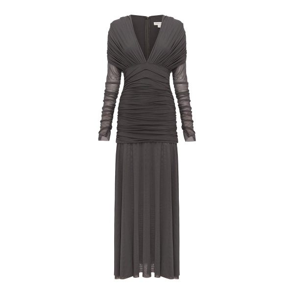 Shona Joy Mira Mesh Plunged Gathered Maxi Dress