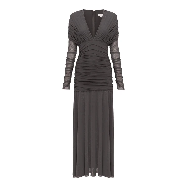 Mira Mesh Plunged Gathered Maxi Dress