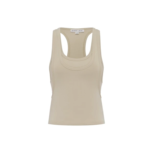 Sol Jersey Double Layered Racer Back Tank in Taupe