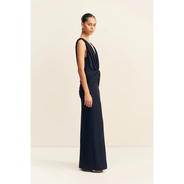 Shona Joy Stellar Lurex Plunged Neck Maxi Dress