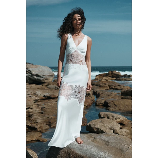 Shona Joy Stratus Plunged Lace Panelled Maxi Dress