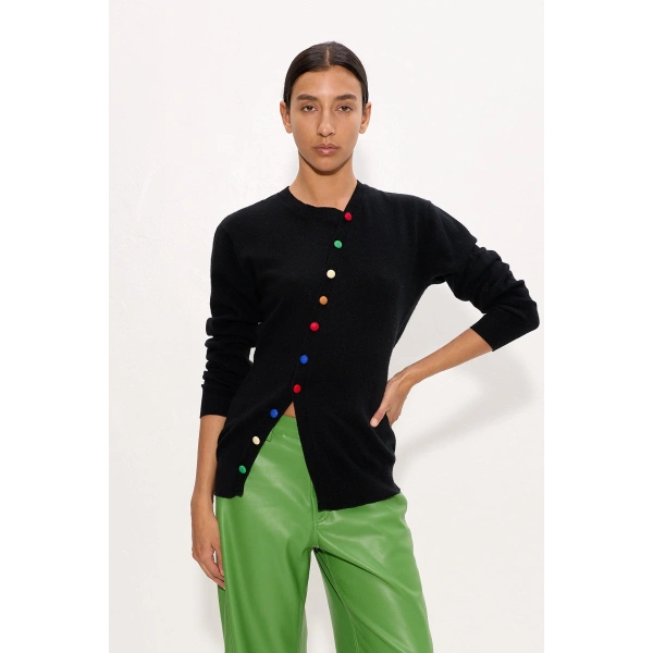 Simon Miller Ada Asymmetrical Cardigan in Black Multi | Cardigans | Coveti