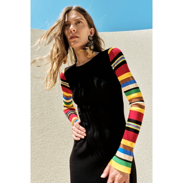 Simon Miller Adri Knit Maxi Dress in Black and Multi Stripe | Maxi Dresses | Coveti