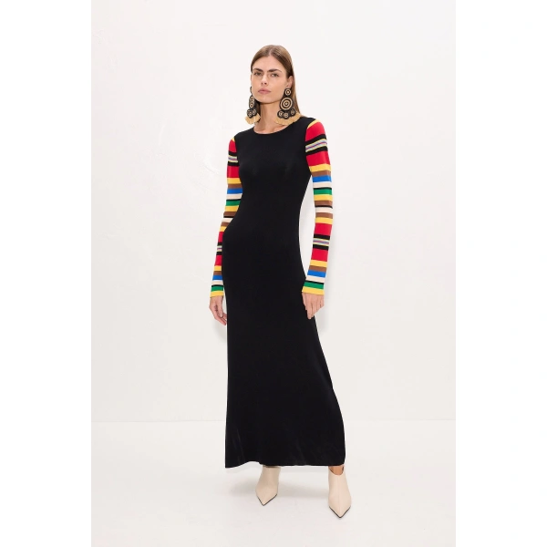 Simon Miller Adri Knit Maxi Dress in Black and Multi Stripe | Maxi Dresses | Coveti