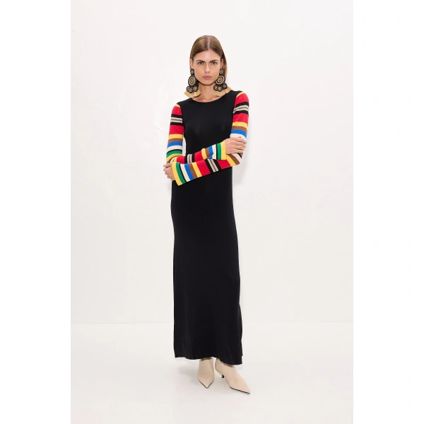 Simon Miller Adri Knit Maxi Dress in Black and Multi Stripe | Maxi Dresses | Coveti