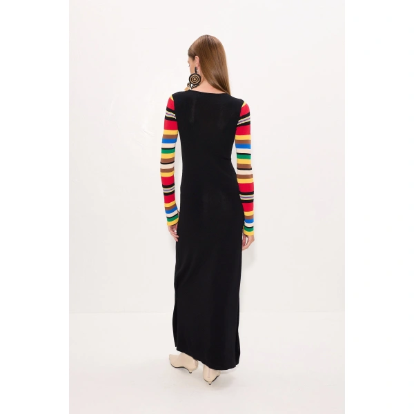 Simon Miller Adri Knit Maxi Dress in Black and Multi Stripe | Maxi Dresses | Coveti