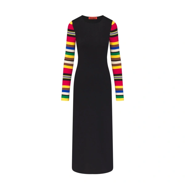 Adri Knit Maxi Dress in Black and Multi Stripe