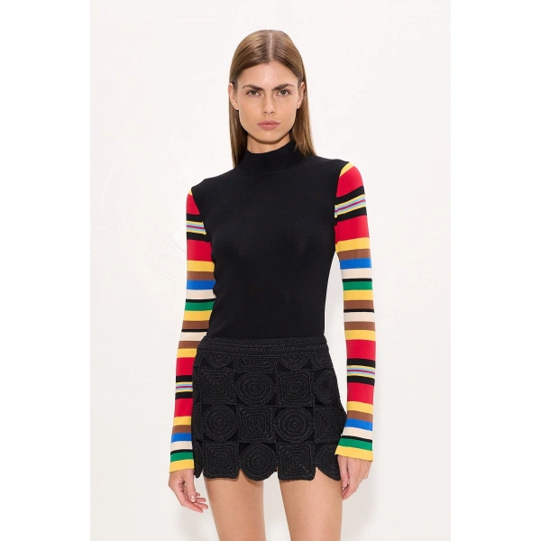 Simon Miller Adri Knit Top in Black and Multi Stripe | Long Sleeve Tops | Coveti