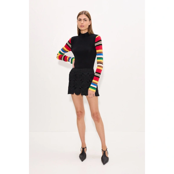 Simon Miller Adri Knit Top in Black and Multi Stripe | Long Sleeve Tops | Coveti