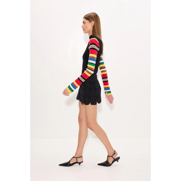 Simon Miller Adri Knit Top in Black and Multi Stripe | Long Sleeve Tops | Coveti
