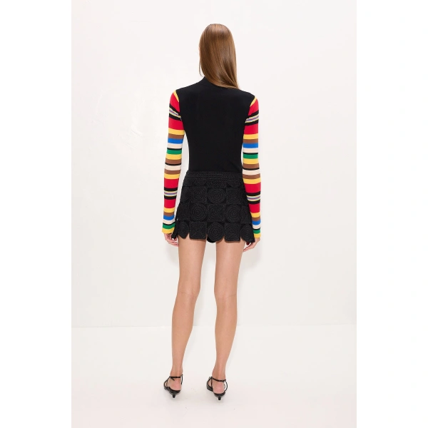 Simon Miller Adri Knit Top in Black and Multi Stripe | Long Sleeve Tops | Coveti