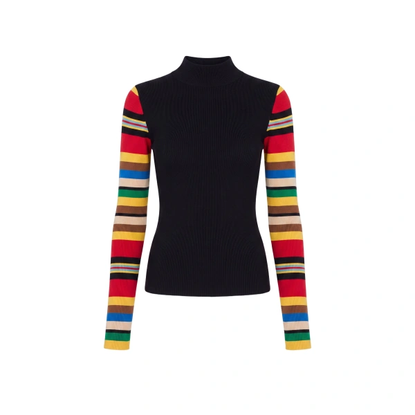 Adri Knit Top in Black and Multi Stripe