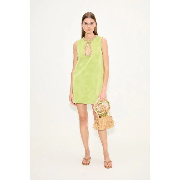 Simon Miller Amara Vegan Suede Mini Dress in Chartreuse | Mini Dresses | Coveti