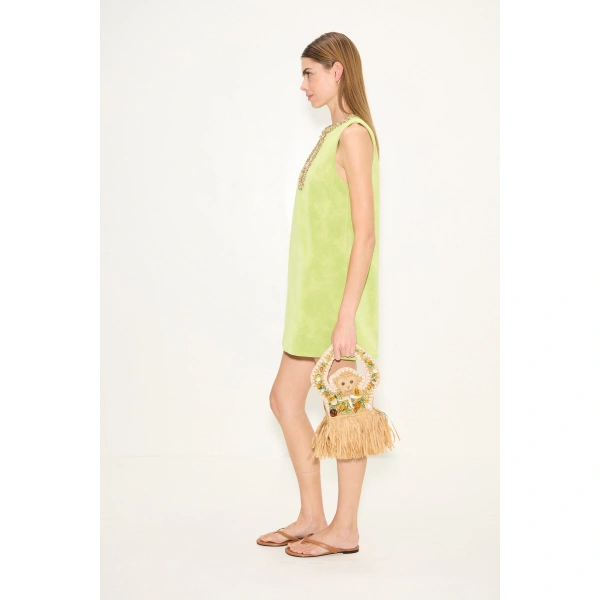 Simon Miller Amara Vegan Suede Mini Dress in Chartreuse | Mini Dresses | Coveti