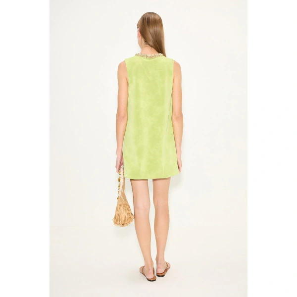 Simon Miller Amara Vegan Suede Mini Dress in Chartreuse | Mini Dresses | Coveti