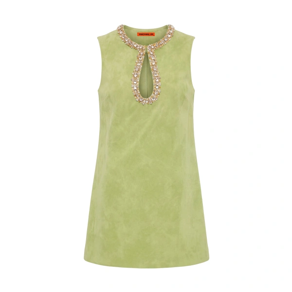Simon Miller Amara Vegan Suede Mini Dress in Chartreuse | Mini Dresses | Coveti