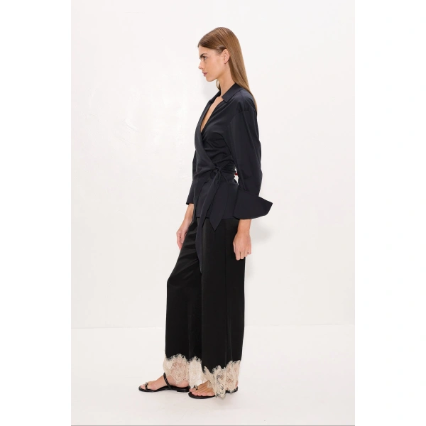 Simon Miller Anya Poplin Wrap Top in Black | Shirts | Coveti