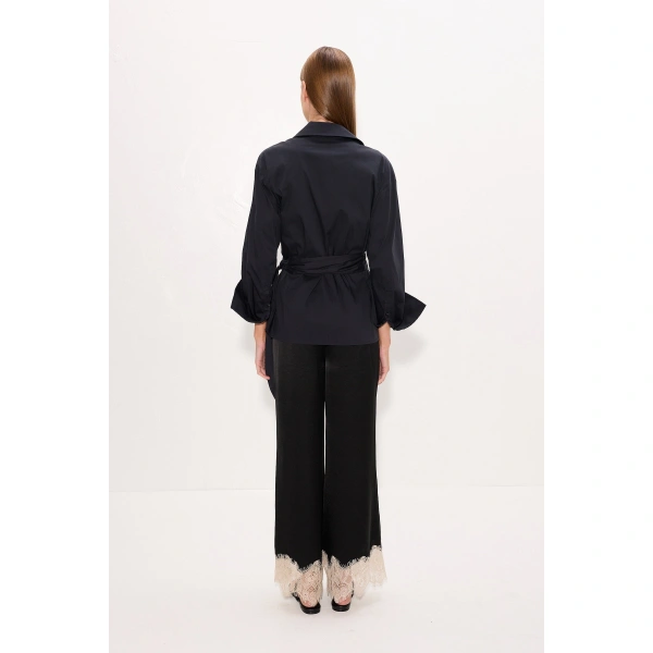 Simon Miller Anya Poplin Wrap Top in Black | Shirts | Coveti