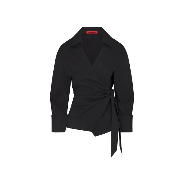 Anya Poplin Wrap Top in Black