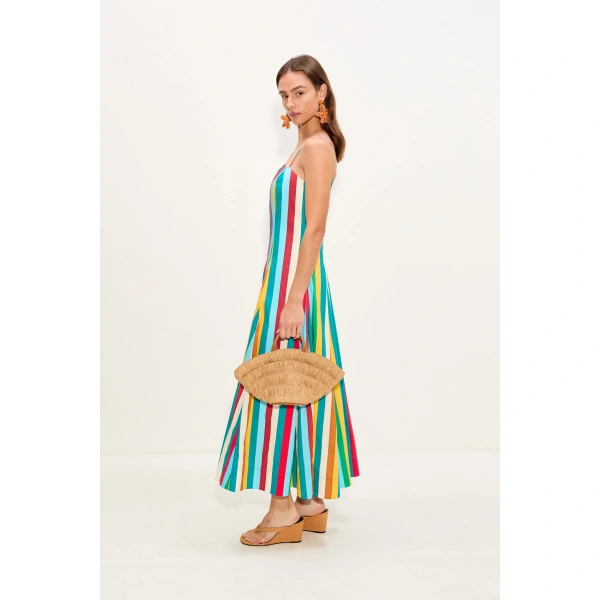 Simon Miller Astrid Poplin Dress in Vibrant Multi Stripe | Maxi Dresses | Coveti