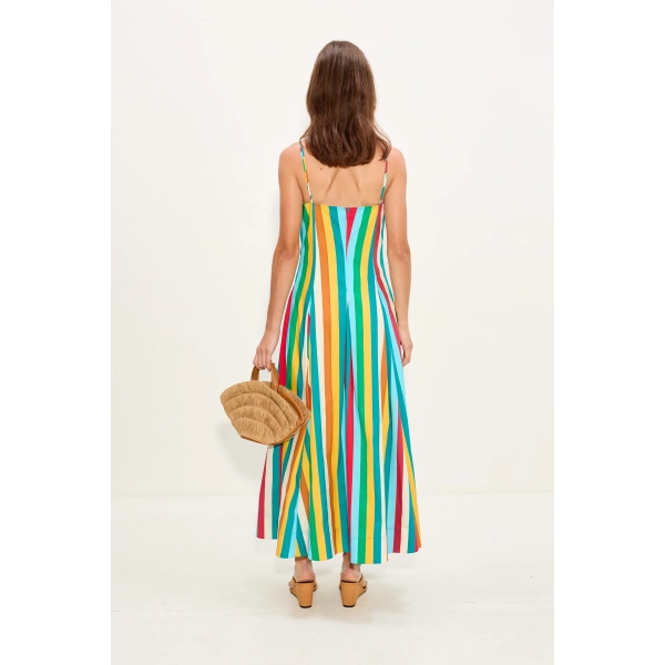 Simon Miller Astrid Poplin Dress in Vibrant Multi Stripe | Maxi Dresses | Coveti