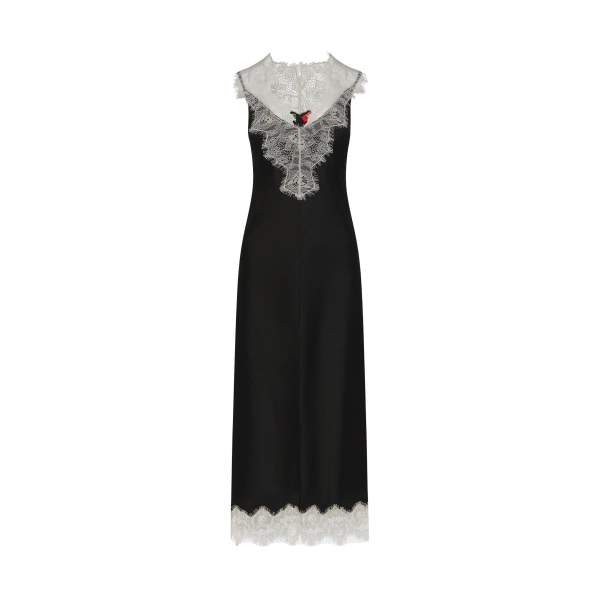 Bea Satin Lace Midi Dress in Black