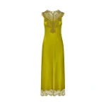 Simon Miller Bea Satin Lace Midi Dress in Chartreuse | Midi Dresses | Coveti