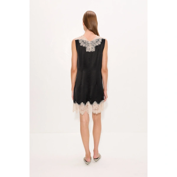 Simon Miller Bea Satin Lace Mini Dress in Black and Bone | Mini Dresses | Coveti