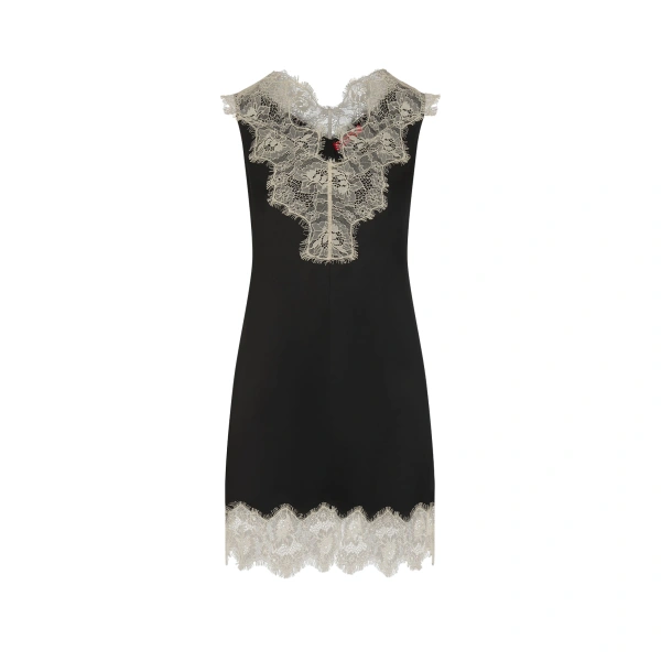 Bea Satin Lace Mini Dress in Black and Bone