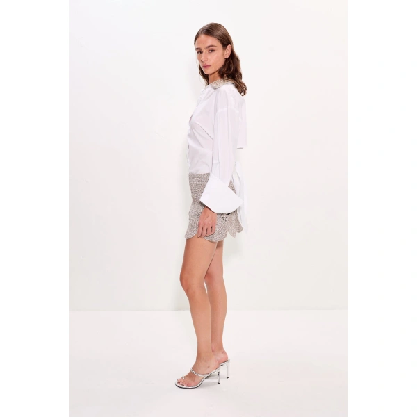 Simon Miller Beep Beep Mini Skirt in Satellite Silver | Mini Skirts | Coveti