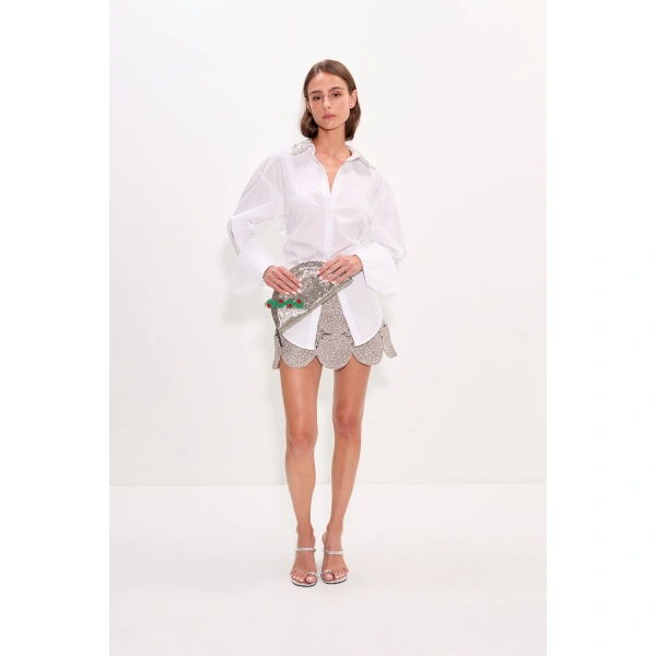 Simon Miller Beep Beep Mini Skirt in Satellite Silver | Mini Skirts | Coveti