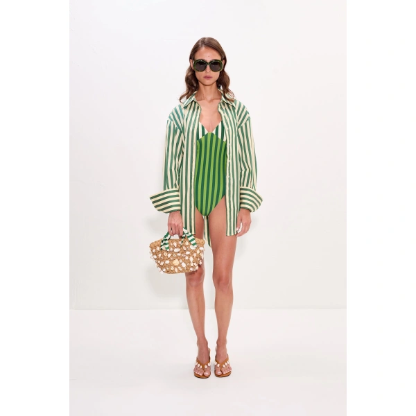 Simon Miller Behati One Piece in Green Stripe Combo | Swimsuits | Coveti