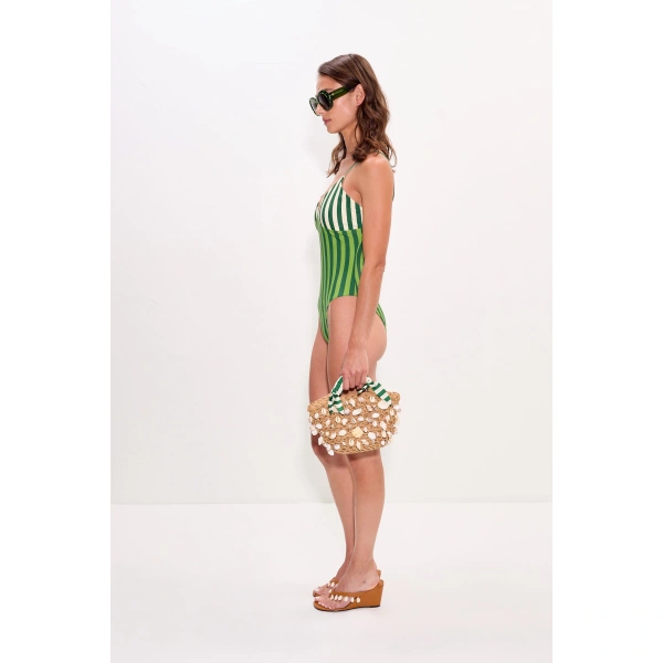 Simon Miller Behati One Piece in Green Stripe Combo | Swimsuits | Coveti