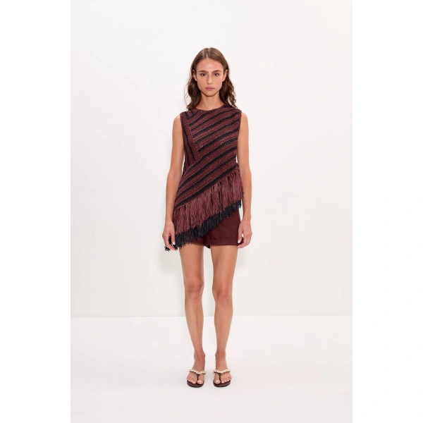 Simon Miller Beja Crochet Top in Choco Brown and Black Combo | Sleeveless Tops | Coveti