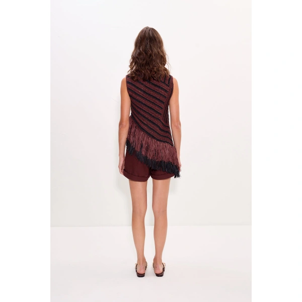 Simon Miller Beja Crochet Top in Choco Brown and Black Combo | Sleeveless Tops | Coveti