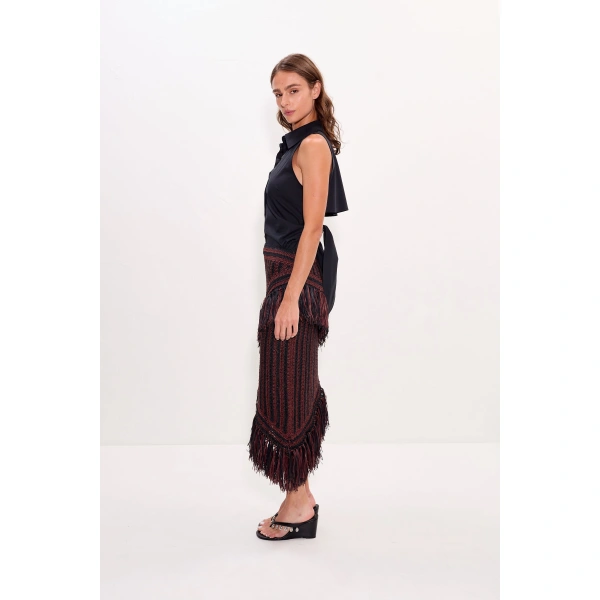 Simon Miller Beja Midi Skirt in Choco Brown and Black Combo | Midi Skirts | Coveti