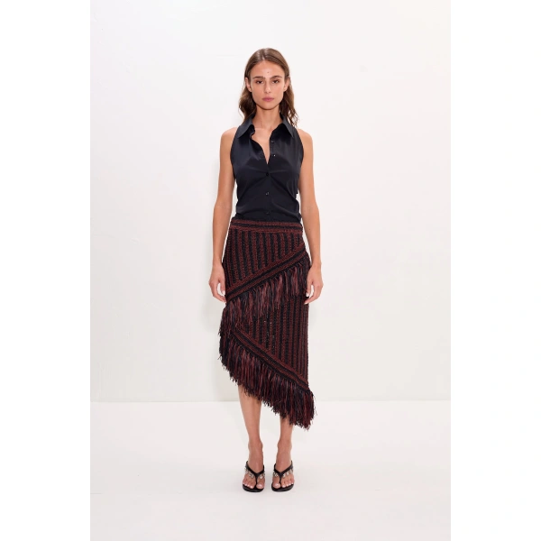 Simon Miller Beja Midi Skirt in Choco Brown and Black Combo | Midi Skirts | Coveti