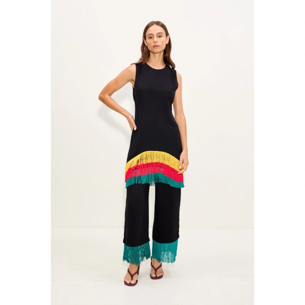Simon Miller Bowie Fringe Mini Dress in Black Multi | Mini Dresses | Coveti