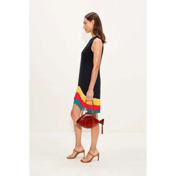 Simon Miller Bowie Fringe Mini Dress in Black Multi | Mini Dresses | Coveti