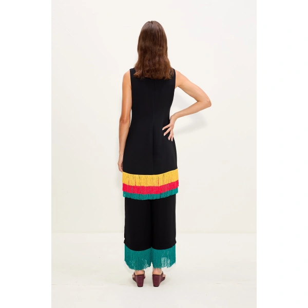 Simon Miller Bowie Fringe Mini Dress in Black Multi | Mini Dresses | Coveti