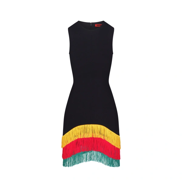 Bowie Fringe Mini Dress in Black Multi