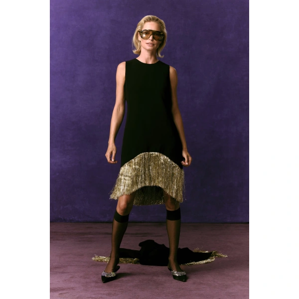 Simon Miller Bowie Fringe Mini Dress in Black Tinsel | Mini Dresses | Coveti